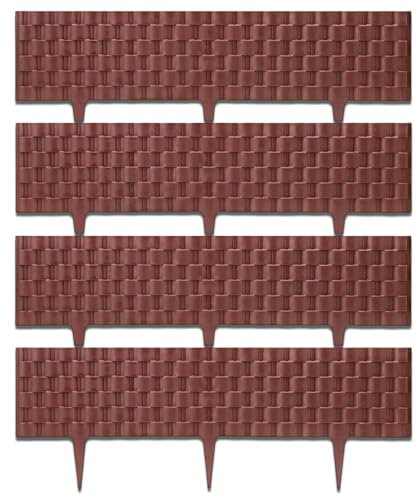 Brown Faux Rattan Lawn Edging Border – 60cm x 22cm Flexible Plastic Garden Fencing for Flower Beds & Paths – Weather Resistant & Easy to Install Panels (12 Panels - 7.2 Metres Long Total)