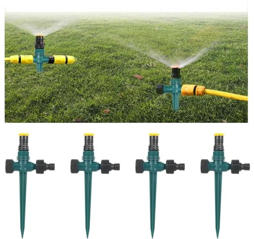 4 Pezzi Irrigatori Giardino 360° Girevoli - Sistema di Irrigazione Automatica Regolabile per Prato, Piante e Aiuole - ClimaResistenti in Plastica ABS (Verde)