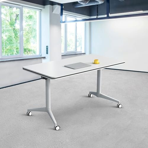 Mesa de conferencias plegable con ruedas, mesa de reunión rectangular grande abatible para 2-10 personas, ideal para seminarios y conferencias