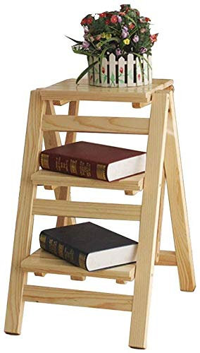 XXLNBJKA Escabeau Pliant Multifonctionnel à 3 Niveaux, escabeau ménager Multicolore, Couleur Bois, 3 marches