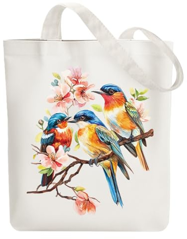 ANATTASOUL Baumwolltasche Personalisiert mit Text in Blütenzweige und Vogel, Leinwand Geschenk Tragetasche für Damen Freundin Mama Schwestern Ehefrau Geburtstag, Muttertag Tasche