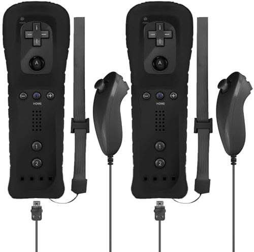 Leikurvo Confezione da 2 controller per Wii Remote, telecomando Wii con Nunchuck per Wii Remote e impugnatura di ricambio per console Wii/Wii U (nero)