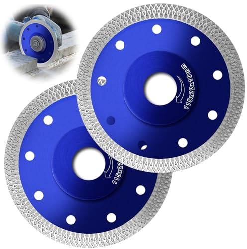2Pack of 115mm Diamond Cutting Discs for Angle Grinder Super Thin Fast Clean Cut on Porcelain Granite Marble Concrete Tiles Stones Bricks & Ceramics 4.5 Wheel Size 115 X 1.2 X 22.23mm Blue