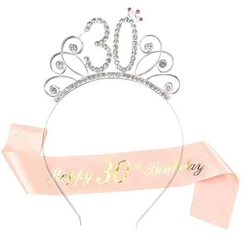 DULFAX 30 Compleanno Corona e Fascia, Happy 30 anni Donna Strass Corona Diadema e Fascia, Principessa per Donna Decorazione Accessori Regalo