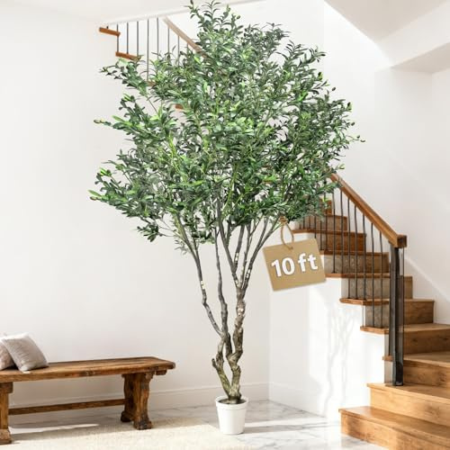 LGuotine Artificial Olive Tree 10ft, Artificial Plants Indoor with Natural Wood Trunk and Realistic Leaves & Fruits, Faux Olive Tree for Home Office Living Room Decor