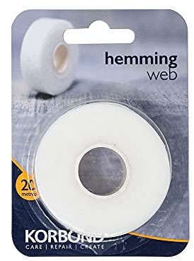 KORBOND Hemming Web 20m x 2cm White Iron On Hem Tape - NO Sewing Required, Adhesive Fabric Tape, Webbing Tape, Hemming Tape: Bonding Fabric, Fabric Fusing, Applying School Badges, Turning Up Trousers