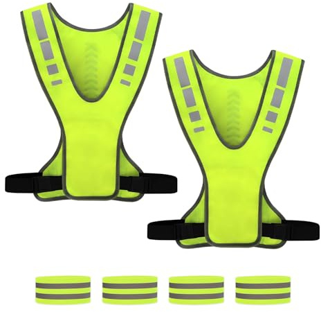 2 Stück Reflektorweste Warnweste Fahrrad Einstellbar Reflektierende Weste für Damen Herren Erwachsene Leicht Reflektierende Sicherheitsweste mit 4 PCS Reflektierende Armbänder für Joggen Radfahren