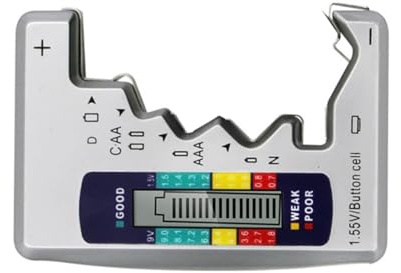 HIAKDOFT Probador de Baterías Digital Portátil Pantalla LCD Fabricado ABS para Pilas Botón y Varios Modelos Adecuado para Uso Doméstico y Exteriores