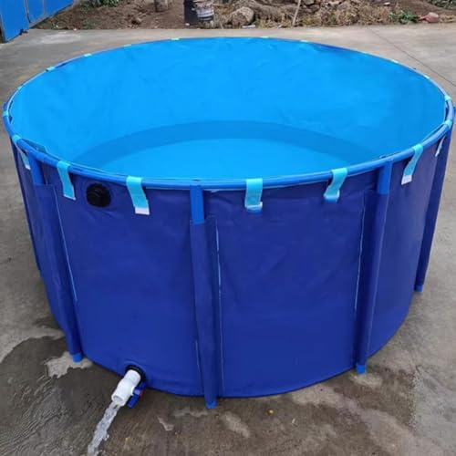 Großer runder Fischteichpool aus Segeltuch – tragbarer PVC-Wasserspeicher, faltbarer Aquakultur-Pool mit Halterung, einfach zu installieren, 1000 l Kapazität (blau, 1,5 x 0,6 m)