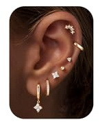 Turandoss 7 Paar Silber Gold Helix Piercings Ohr für Damen, 14K Vergoldete Hypoallergene Klein Creolen Medizinische Ohrstecker Piercing Ohr Ohrringe Hängend Zirkonia Stecker Knorpel Ohrringe Set