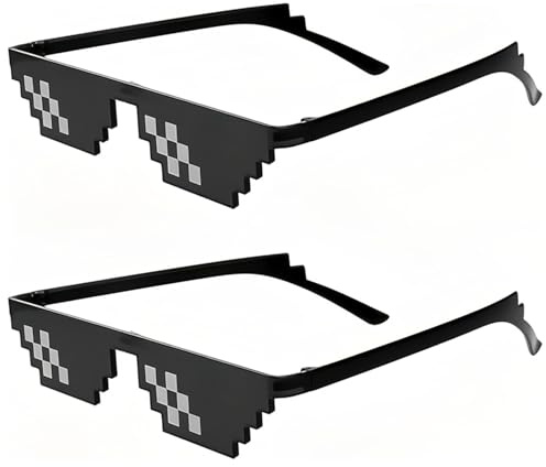 CERCTLA Gafas de Sol de Mosaico Pixel, 2 Pares Gafas de Fiesta, Lentes de Mosaico de Píxeles para Fiestas, Gafa de Sol Thug Life, Gafa de Fiesta Pixeladas para Mujeres, Hombres, Niños y Adolescentes