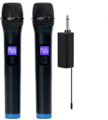 ERYUE Set Microfono Professionale Wireless Portatile con Display Digitale, per Cantare a Casa, con Trasmettitore a Doppio Canale, Microfono Senza Fili, Distanza di Ricezione di 50 M