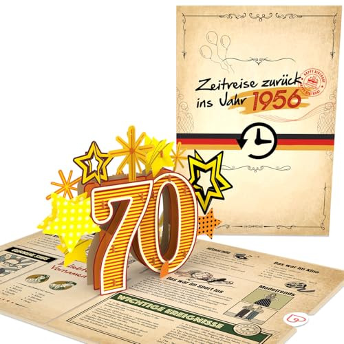 papercrush popup-kort Tillbaka till år 1956 – roligt 3D födelsedagskort till 70-årsdagen Födelsedag för kvinna och man – Speciellt gratulationskort 70 år med roliga fakta för årgången