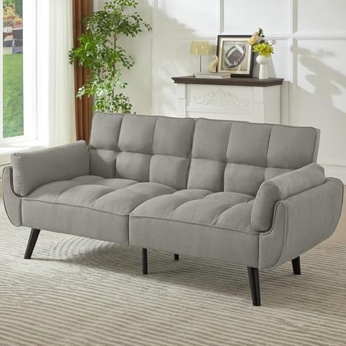 JIEXI Dreifaches Schlafsofa, Rückenlehne ohne Klappfunktion, 191x83cm, bequem, geeignet für Wohnzimmer, Schlafzimmer, Zimmer（Grau）