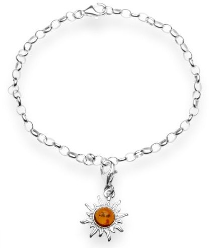 InCollections Damen-Charm-Armband 925/000 Sterlingsilber mit Bernstein bis 19 cm verstellbar, inklusive Charm-Sonne, C910210002200