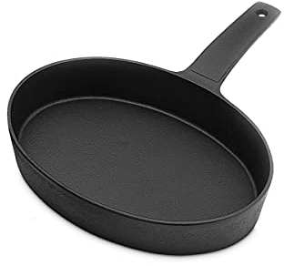 Poêle à griller ovale en fonte - Poêle à frire pour induction, vitrocéramique et gaz, four à four, barbecue, foyer, pour poissons, steaks, viandes, légumes, pommes de terre
