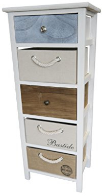 Wohnando Kommode 91x38x28cm mit Schubladen Holz Landhausstil modern Shabby Chic Vintage Design weiß Bunte Körbe Flur Bad Dielen Schrank groß Stauraum Organizer Retro Look