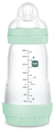 MAM Easy Start Anti-Colic A120 Bottle, Patented Anti-Colic Bottle with Teat 2 Made of SkinsoftTM Ultra-Soft Silicone, for Babies from 2 Months,261 ml, Blue, 1 Unit, Self-Sterilising in 3 Minutes