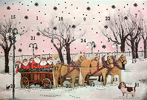 Adventskalender Grußkarte 2 Stück Weihnachten Goldprägung Doppelkarte Winter Schlitten Pferde Weihnachtszeit Adventszeit