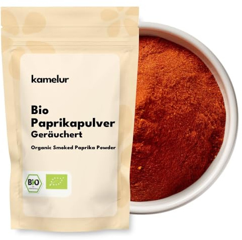 Kamelur 500g de BIO paprika fumé en poudre - BIO paprika fumé doux, sans additifs - emballé dans un emballage biodégradable