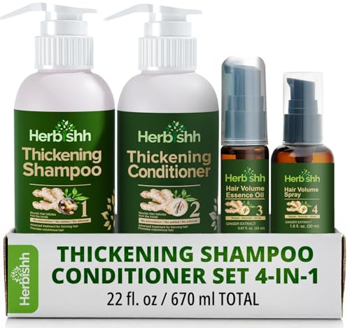 Herbishh Thickening Shampoo and Conditioner | Hair Growth Protector | Stimulating Essence Oil | Prevents Premature Hair Loss (4in1)