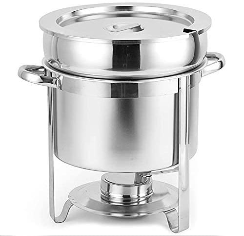 Round Soup Pot Food Warmer, Stainless Steel Chafing Dish Buffet Set with Water Pan, Chafer, Frame, Fuel Holder and Lid for Any Event Or Party(3 Capacities),7L