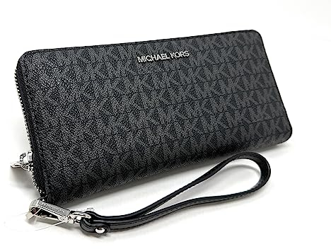 Michael Michael Kors Jet-Set Reise-Geldbörse mit Michael Kors Geldbörsenhaken, Signature Mk Black, Large