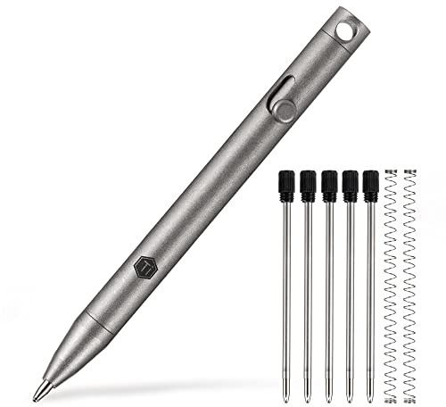 KeyUnity KP00 Bolígrafo de acción de perno de aleación de titanio con recargas adicionales, bolígrafo de bolsillo retráctil para uso diario Signature, punta fina (lavado a la piedra)