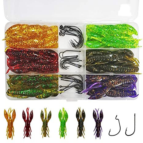 caihuashopping Kunstköder Weiche Hummerfischerei lockt Jigging Köder Bionic Crayfish Künstliche Wurm mit Jig Haken für Angelgeräte Kit 54pcs / Box Kunstköder Gummifische