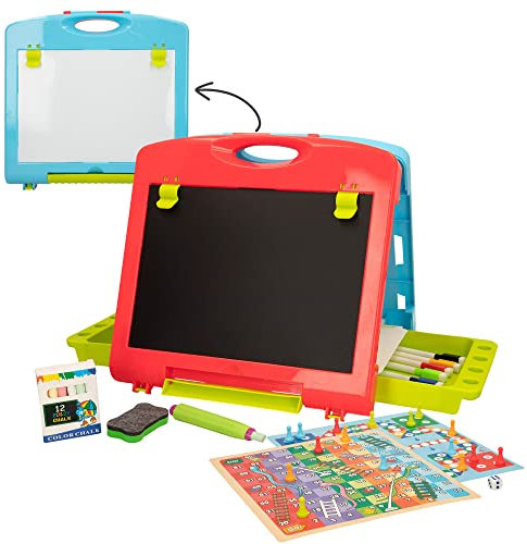 COLORBABY CB Toys - Pizarra Infantil 2 en 1 portátil de sobremesa, Pizarra tiza y rotulador, magnética, Medidas 33x32x54, Pizarra para niños, juguetes para niños y niñas (49593)