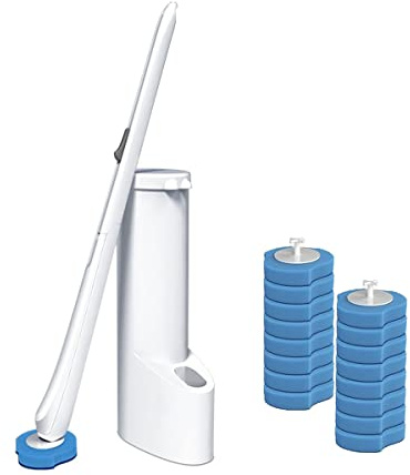 Einweg Toilettenbürste Kit WC-Bürste mit Halter Toilettenbürste mit Randreiniger mit 16 Toilettenstab-Ersatzköpfen (WC-Bürsten Set) Weiß