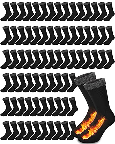 Henoyso 72 Pairs Thermal Socks Bulk Winter Thick Warm Socks Unisex One Size for Men Homeless Care Package Supplies(Medium,Black)