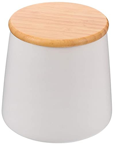 MAGICVOGEL 500ml Vorratsdose Kaffeedose, Frischhaltedose mit Bambusdeckel Keksdose mit Luftdicht Silikonring Keramikdose Vorratsbehälter für Kaffeebohnen,Tee,Gewürze,Snack (Weiß)