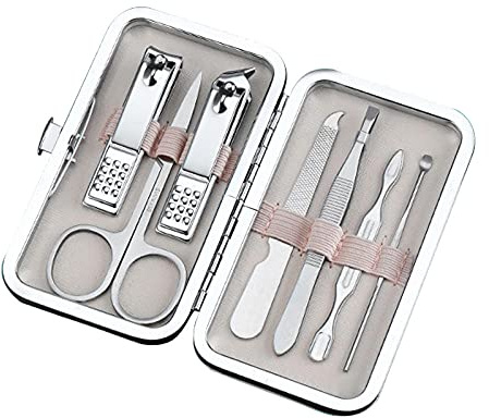 AKAZI Juego de manicura Cortaúñas Kit de pedicura de Acero Inoxidable Kit de Aseo Profesional Herramientas de Cuidado de 7-18 Piezas, Adecuado para Conjuntos Unisex-Silver_18 (Silver 7)
