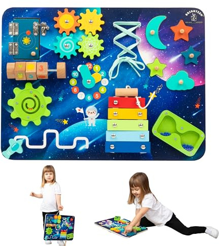 Brightzen Wooden Busy Board for Toddlers and Young Kids-Montessori Toys 2 3 Years Old Sensory Toy for Early Development, Sensory Activity Board Fine Motor Skills Birthday Gift for Girls Boys