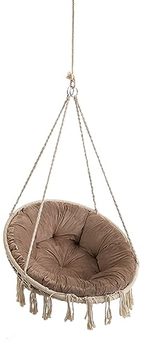 Velvet Kissen für Hängesessel, Sitzkissen für Stuhl, Hängekorb Sessel, Indoor Kissen, Waschbar Auflage, Rund, Swing, Schaukelkissen, 92 cm, Beige