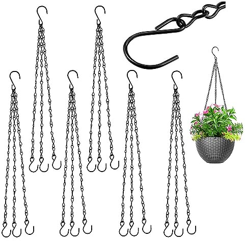 CAASFOOY Schwarz Set, 6 Stück Blumenampel Hängekette Metall Ketten Aufhängen Für Pflanzen Hängekette, Hängeketten Mit Haken Zum Aufhängen Von Vogelhäuschen Blumentöpfen, Schwarz