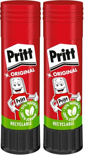 Pritt Klebestift, sicherer und kinderfreundlicher Kleber für Kunst und Bastelarbeiten, starker Klebstoff für Schule & Bürobedarf, 1x 22 g Pritt Stift, 9H PK611 (Packung mit 2)