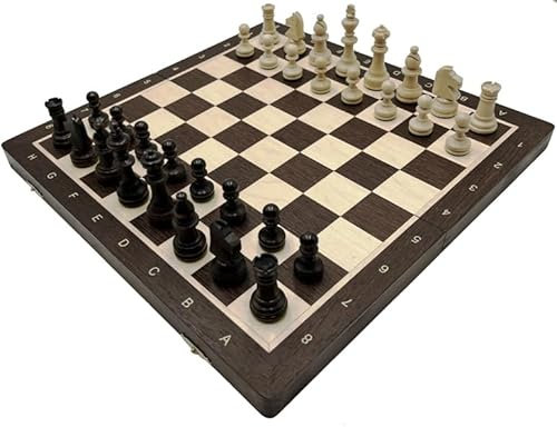SZACHY-SZAFRANIEC - Schachspiel - Turnier Staunton No.4 Intarsien Wenge - Klappbar Schachbrett |38x38cm| aus Holz & 32 Schachfiguren Staunton 4 - Chess Board Set