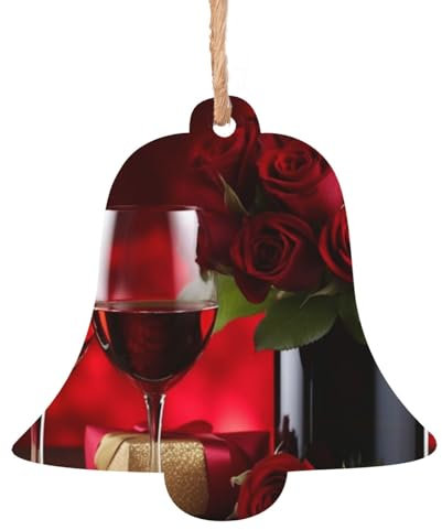 Wein und rote Rosen Holz Weihnachtsglocke Form Ornamente Holz Weihnachtsbaum Hängende Dekoration Weihnachtsbaum Ornamente mit Seilen für Weihnachten Urlaub Dekorationen