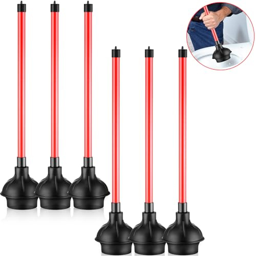 Domensi 6 Pcs Toilet Plunger Bulk Heavy Duty Rubber Plug for Bathroom Suction Cup Double Thrust Force Commercial Bowl Plunger Pump Clogged for Bathroom Hotel Stores 20.5x 4 (Red)