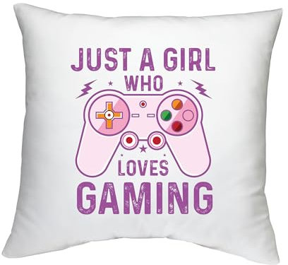 Shopagift Video Gamer Controller Cushion Cover Just a Girl Who Loves Gaming Bedroom Lounge Accessory - 40cm x 40cm