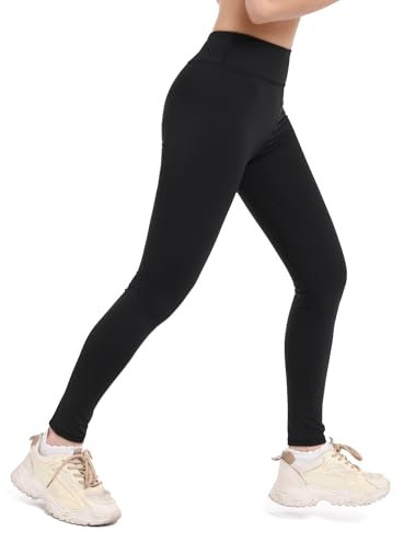 Aiseyi Sportleggins Kinder Mädchen Komfortable Sporthose Sport Leggings Lang Yoga Leggings für Jogging Training Sportunterricht Schwarz 140