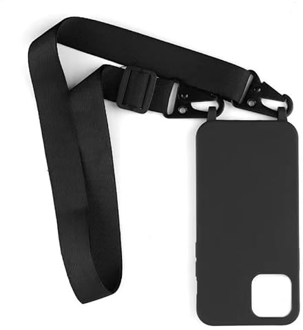 PuYu Zhe Compatible With iPhone 15 Pro Max Case,Soft Matte Silicone TPU Crossbody Cover with Adjustable Neck Cord Lanyard Strap,Slim Stylish Shockproof Lanyard Case-Black