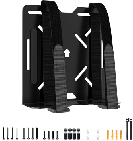 Soporte universal de pared y VESA para micro PC, unidades UPS, router WiFi, módem de cable y otros dispositivos electrónicos, soporte de correa ajustable para Dell HP Lenovo Mini PC montado detrás del