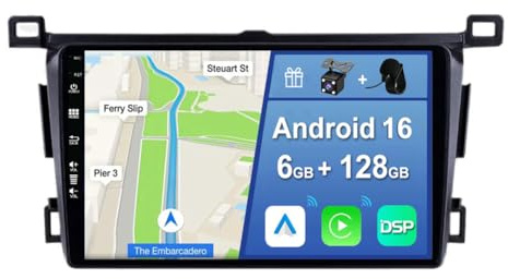 YUNTX [6GB+128GB] Android 16 Car Stereo Radio for Toyota RAV4 RHD 2013-2018 Octa Core with CarPlay/Android Auto/DSP/GPS-9 inch IPS Touch screen-Free CAM+MIC-DAB/AHD/360 Camera/Bluetooth/WiFi