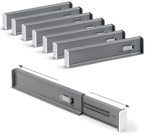 Homsorout 8er Set Schubladentrenner Verstellbar (32.6-56cm) Kunststoff Schubladentrenner, Kleiderschrank Organizer für Küche, Schlafzimmer, Kommode, Hellgrau
