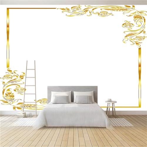 Fototapete Goldene Künstlerische Blumen 400 x 280 cm 3D Vliestapete Wandbild, Mustertapete Moderne Wandtapete, Wohnzimmer Schlafzimmer Kinderzimmer Büro Flur Wanddeko