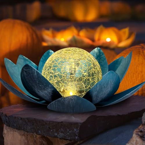 Kyduu Lampada Solare Lotus, Luci da Esterno Solari da Giardino Decorative, Fiori di Loto Luci Solari, Decorazione Solare, Impermeabili lampade Solari Illuminazione Giardino, per Prato,Patio
