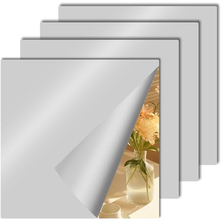 Decoroom 4 Stück Spiegelfliesen Selbstklebend Spiegel zum Kleben 20×20cm 2mm Spiegelfolie Acryl Quadrat Klebespiegel Badezimmer Wohnzimmer Schlafzimmer Schrank